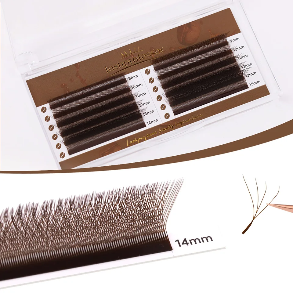 Rujade YY 3D 4D 5D W Shape Bloom Eyelash Extension Brown W Lashes Easy Apply Crisscross Premade Volume Fan Clover Marrom Cilios