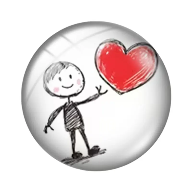Pencil-Drawing Heart  10pcs 12mm14mm/16mm/18mm/20mm/25mm Round Photo Glass Cabochon Demo Flat Back Making Findings Jewelry