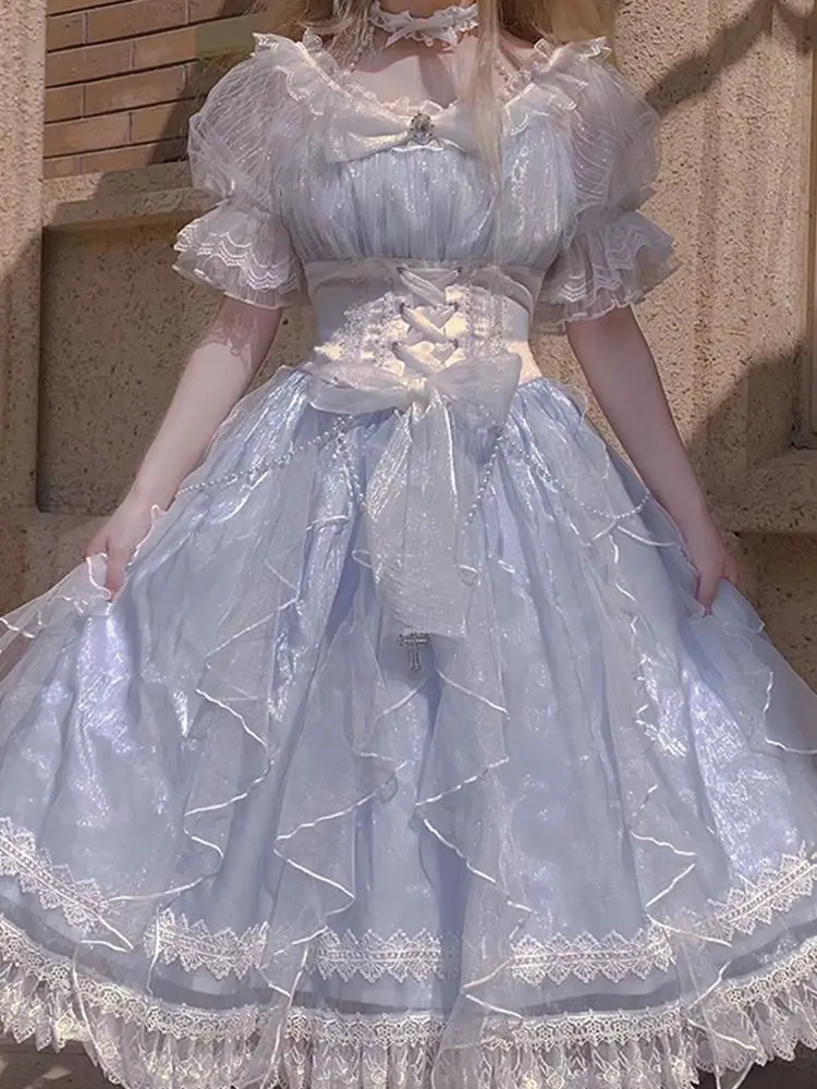 [Second hair]Elegant and Sweet Lolita Princess Dress High Grade Blue Lolita Mesh Fairy Dress