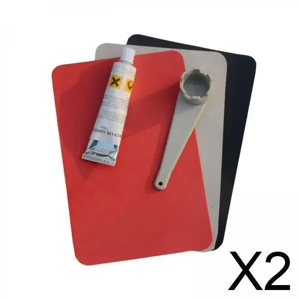 2xKayak رقع إصلاح كاياك مفتاح صمام الهواء مع الغراء لقارب مطاطي الزورق رمادي أحمر أسود
