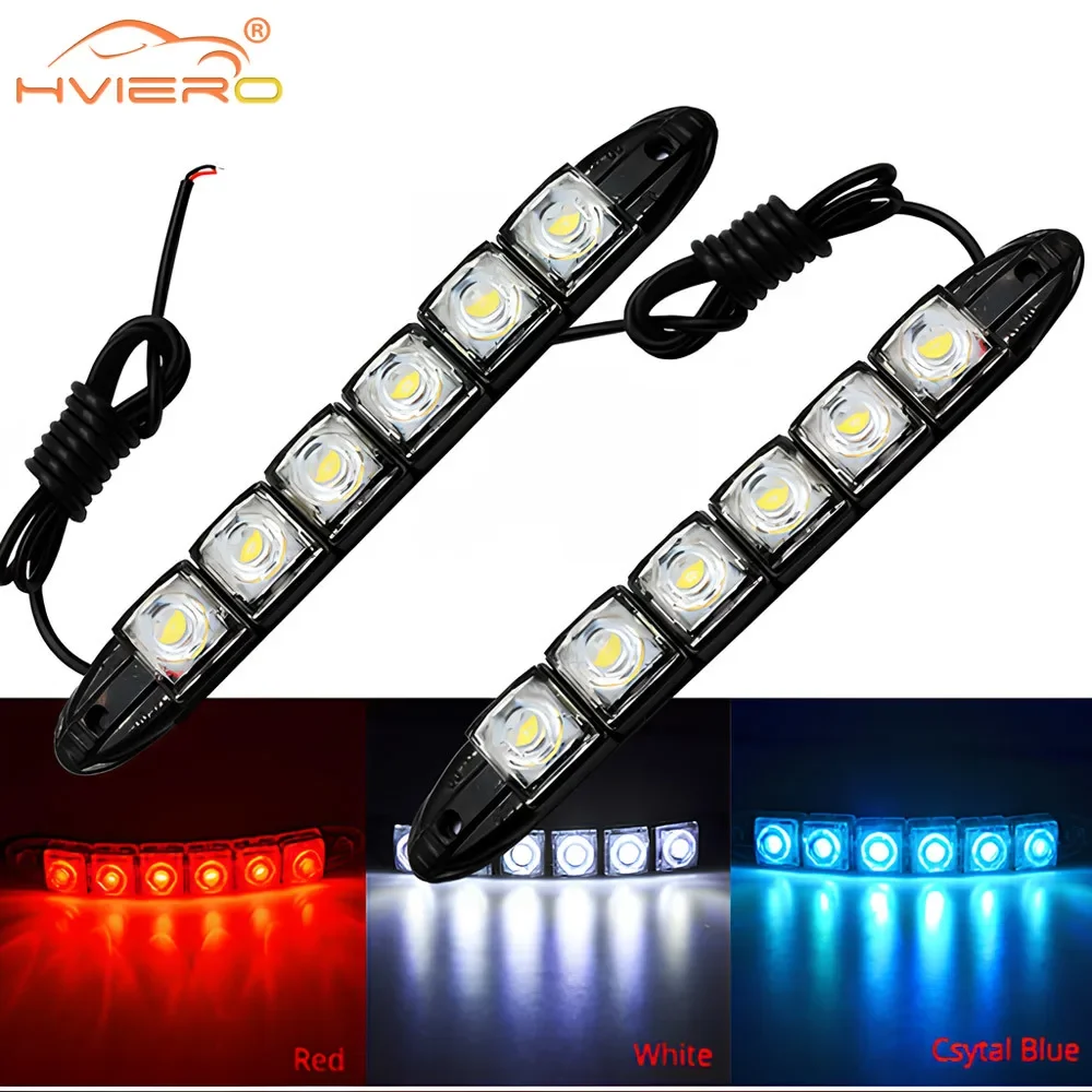 

2X DRL Daytime Running Lights 6LED Red Blue Green White Flexible Driving Fog Bulb Turn Signal Brake Lamps Led Strobe Light Auto