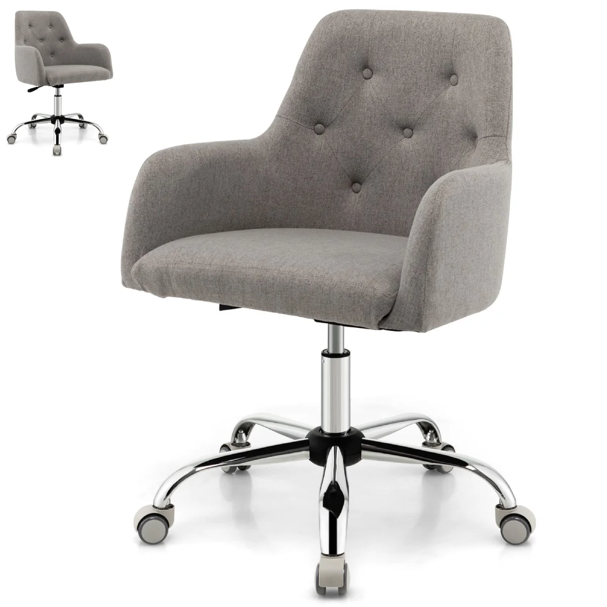 GOFLAME Height Adjustable Swivel Computer Desk Chair Vanity Seat with Button Tufted Back and Armrests
