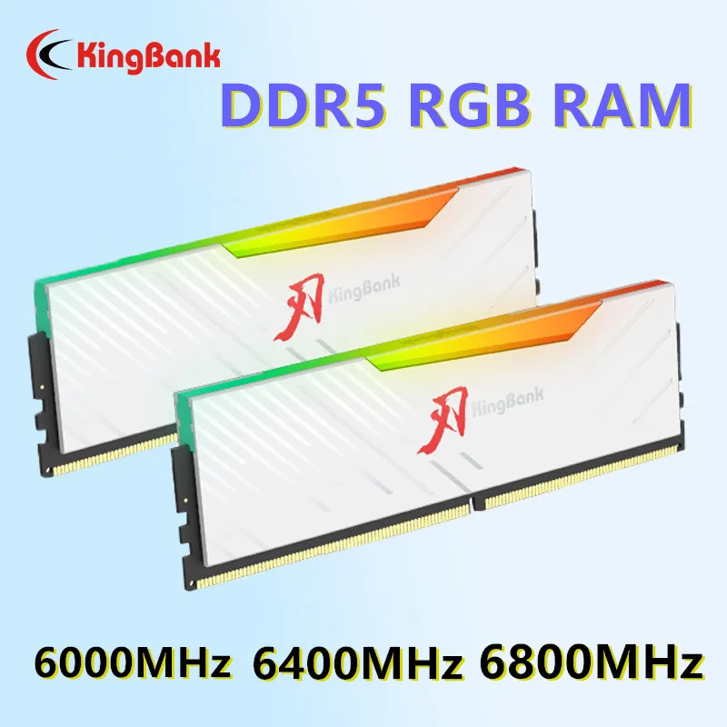 KingBank DDR5 RGB RAM (16GBx2) (32GBx2)  6000MHz 6400MHz 6800MHz PC SDRAM Hynix Chip for Desktop Memory  White