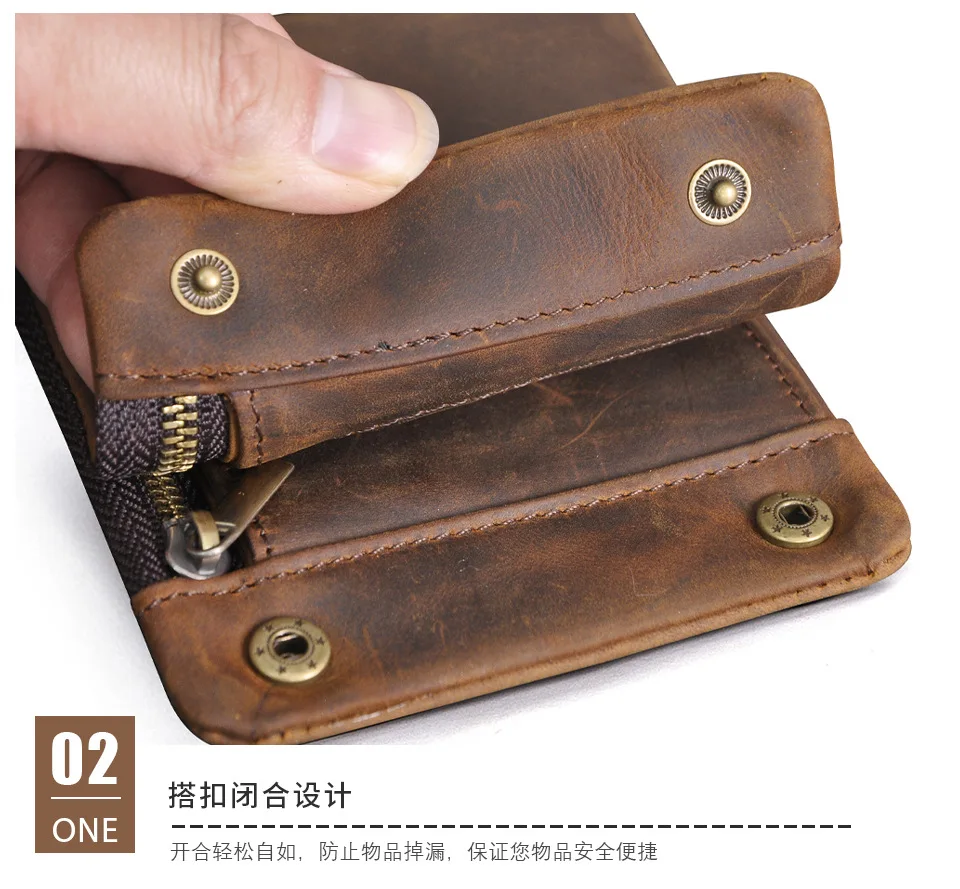 YETTIES Herren-Pull-Up-Geldbörse aus genarbtem Leder, kurzer Bifold-Reißverschluss mit abnehmbarer Kette, praktische Retro-Clutch für Herren – Detail 15
