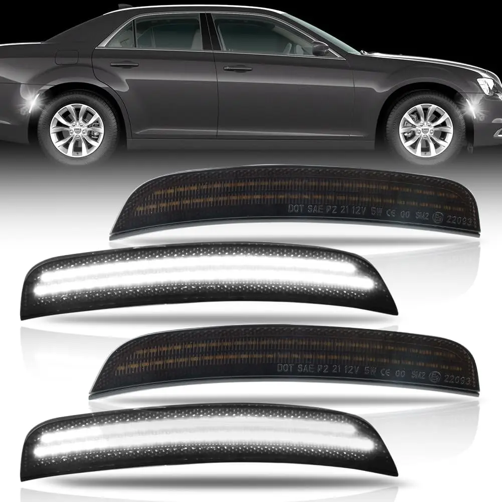 4 szt. Białe przednie i tylne boczne światła obrysowe LED do zderzaka do Chrysler 300 300C 300S z lat 2015 2016 2017 2018 2019 2020 2021 2022 2023 — 2