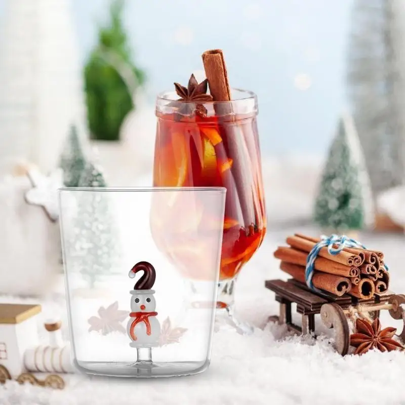 H8WB 3D Festival Christmas Glass Cup Unique Mugs for Repeated Use in Homes and Office