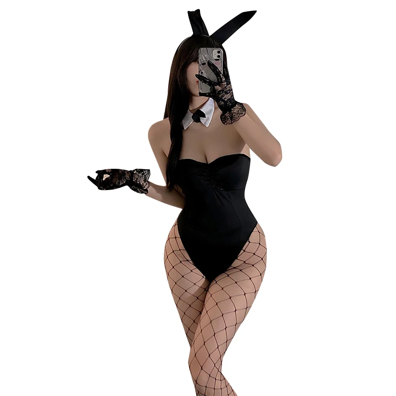 Halloween Anime Womens 3 Piece Sexy Bunny Costumes Women Cosplay Lingeries Set Tux And Tails Anime Maid Outfit Roleplay Bodysuit