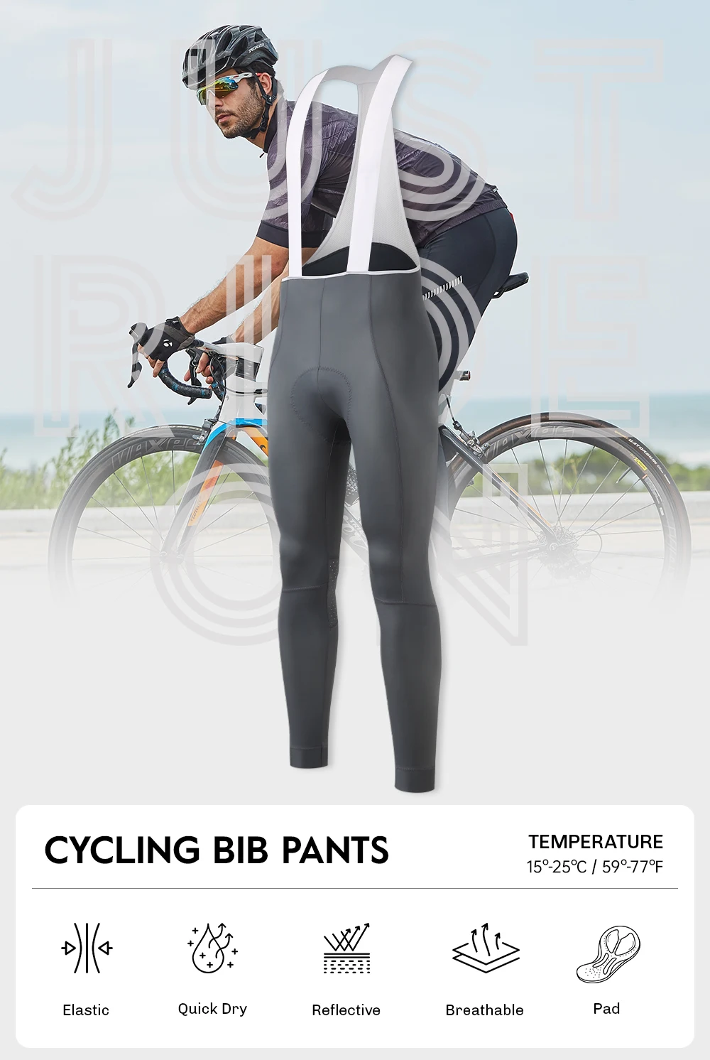 RION Herren Radsport-Trägerhose Fahrradhose MTB-Tights Rennrad-Trägerhose Winddicht Italienische Dolomiti-Polster Herbstbekleidung 6 8H – Detail 1