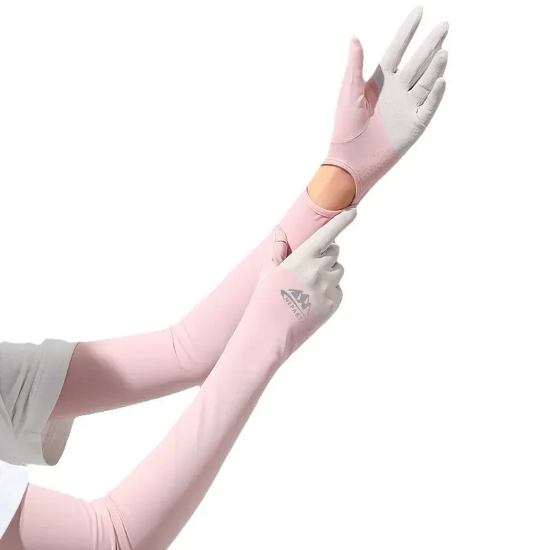 ถุงมือครีมกันแดดสําหรับผู้หญิงฤดูร้อนยาวบางขี่จักรยานกลางแจ้งระบายอากาศเต็มนิ้วขับรถน้ําแข็งปกแขน