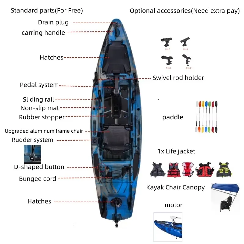 New Hot Sale 3.71 Meter Pedal Kayak Sale For Fishing Single One Person With Motor Fish Finder For Water Sports