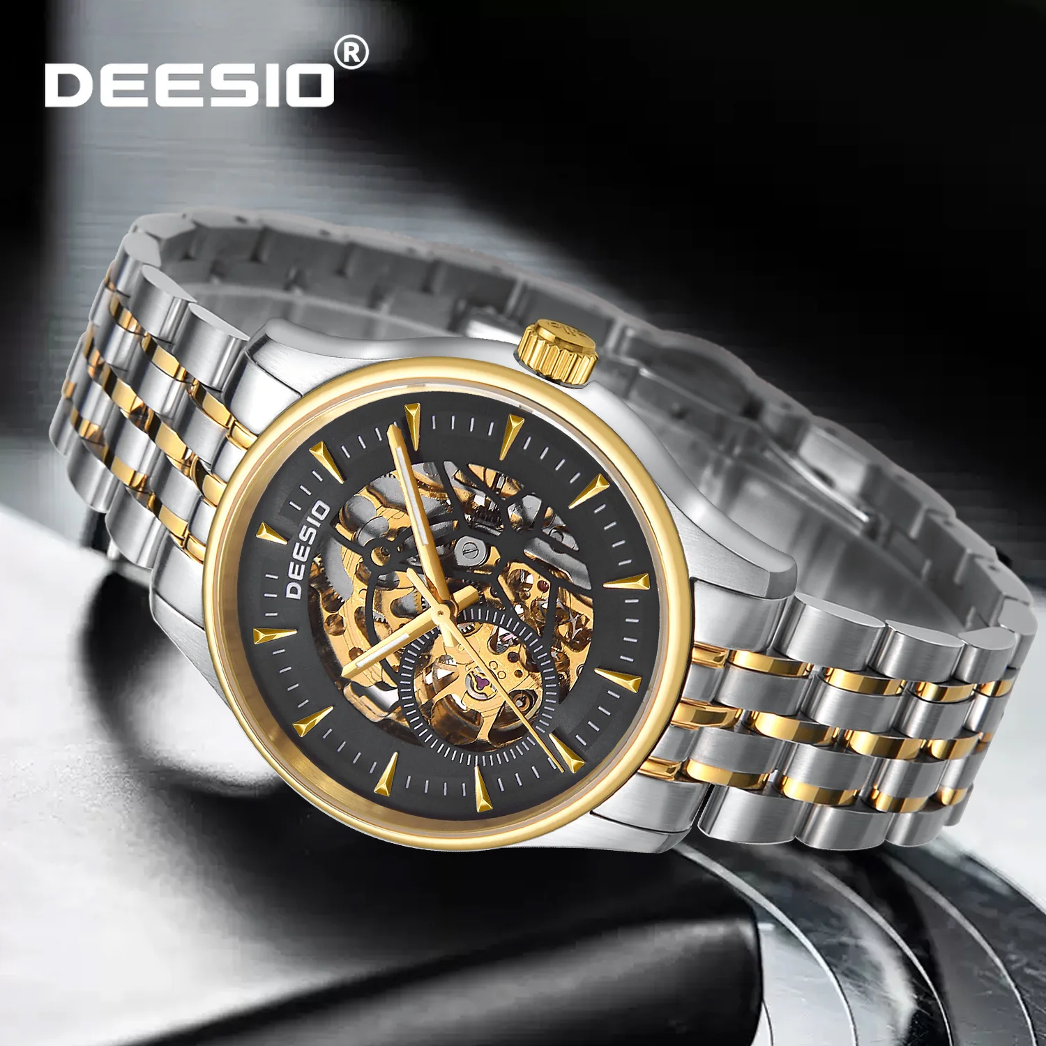 ساعة Deesio للرجال هيكل عظمي أوتوماتيكية فاخرة ميكانيكية من الفولاذ المقاوم للصدأ زجاج الياقوت 40 مللي متر 5ATM مقاومة للماء 36H احتياطي الطاقة #1