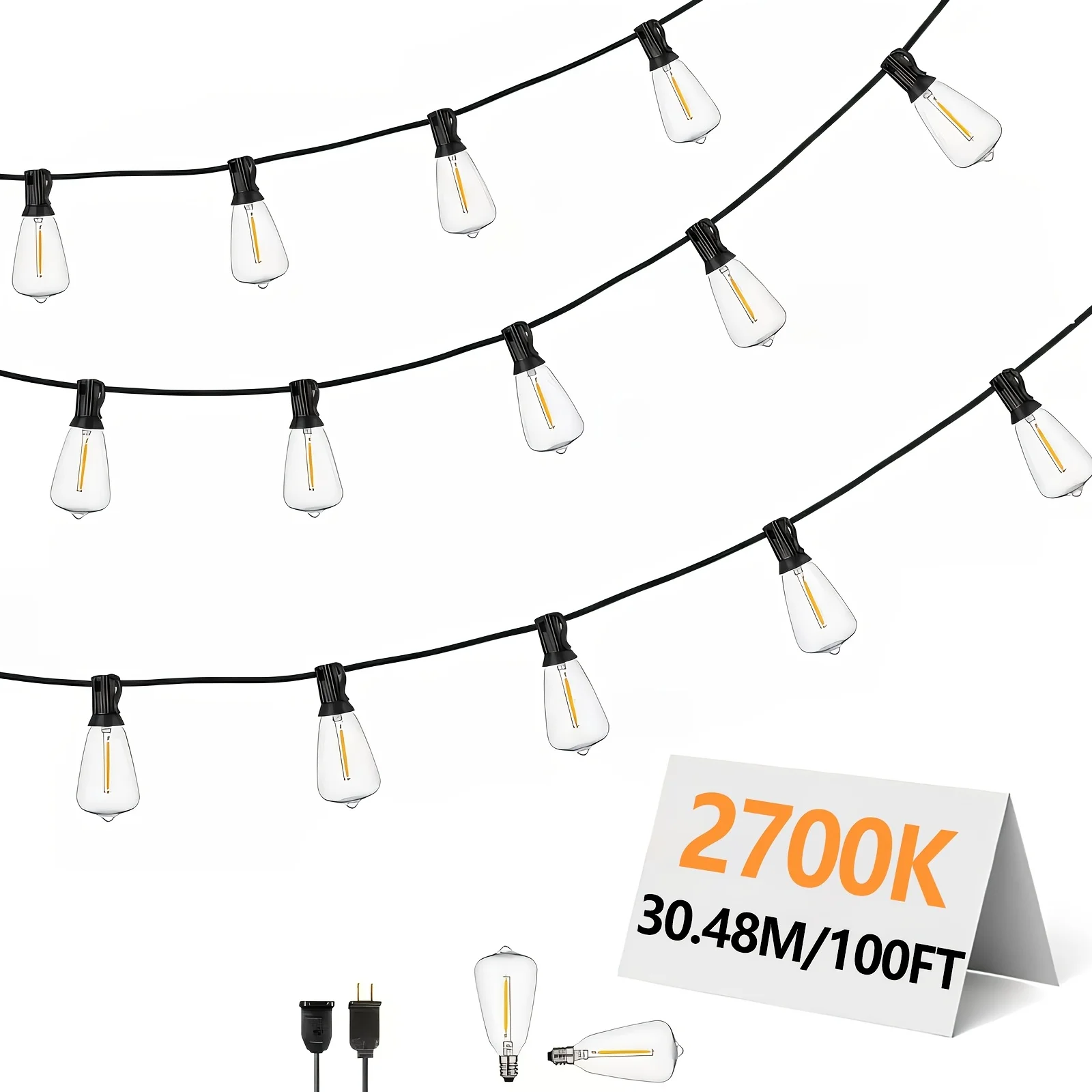 

ST38 High-Voltage String Lights (Outdoor Model), LED Shatterproof Replaceable Bulbs, IP44 Waterproof Dimmable Garden Lights, 2700K Warm-Color Temperature, Connectable Outdoor Hanging Lights, Ideal for Porch, Backyard, And Party Decoration.