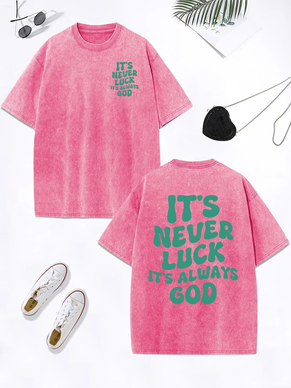 

It's Never Luck It's Always God Футболка с принтом, женские хлопковые топы большого размера, потертая футболка с круглым вырезом, летняя одежда