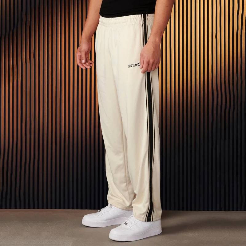 Men's American sports pants, striped, stitched, embroidered, casual, jogging, sports, fitness, straight leg