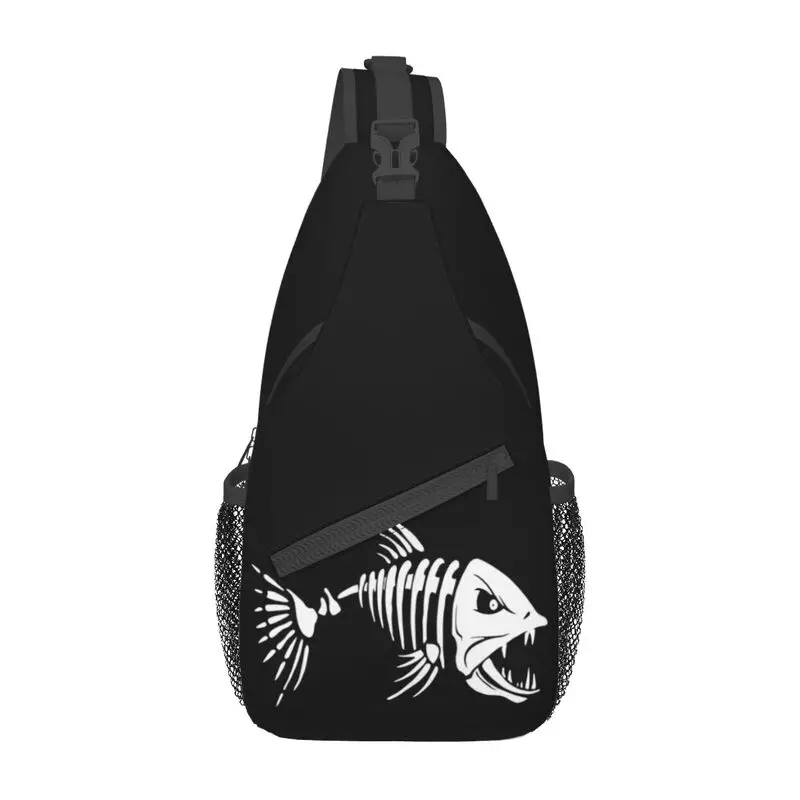 Mochila cruzada de esqueleto de pesca de hueso de pescado para hombres, bolso de hombro de pecho personalizado para viajes, senderismo, mochila de día