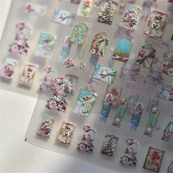 1pcs 5D Relief English Retro Nail Stickers Japanese Luxury Relief Self Adhesive Slider Nail Art Decoration Decals Supplies DIY