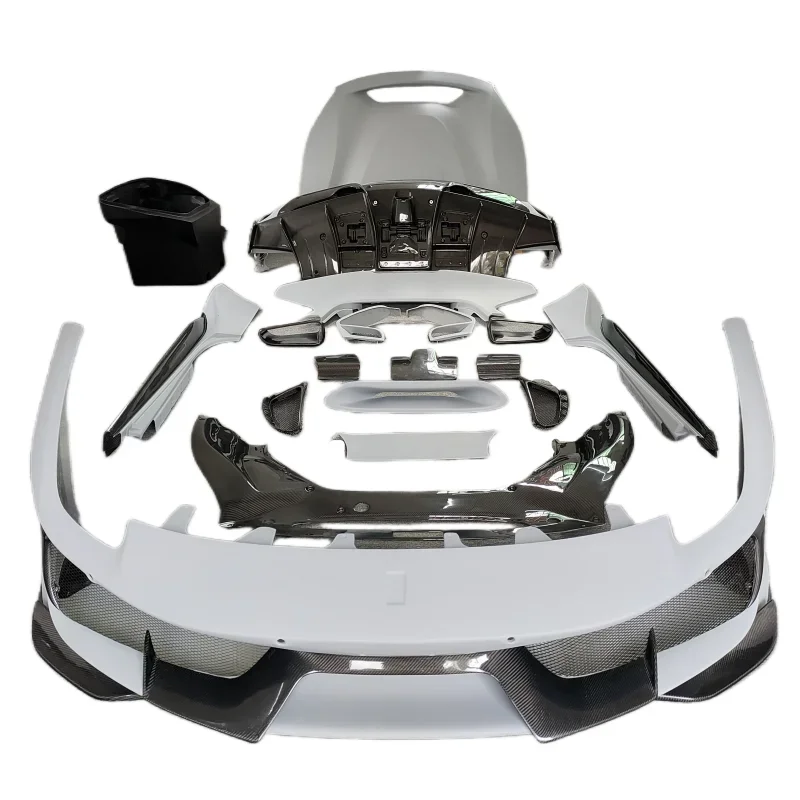 Kit de Carrocería Completo Estilo Pista para Ferrari 488 GTB, Fibra de Carbono, Cubierta de Parachoques Delantero, Alerón Trasero, Cubierta de Faldones Laterales