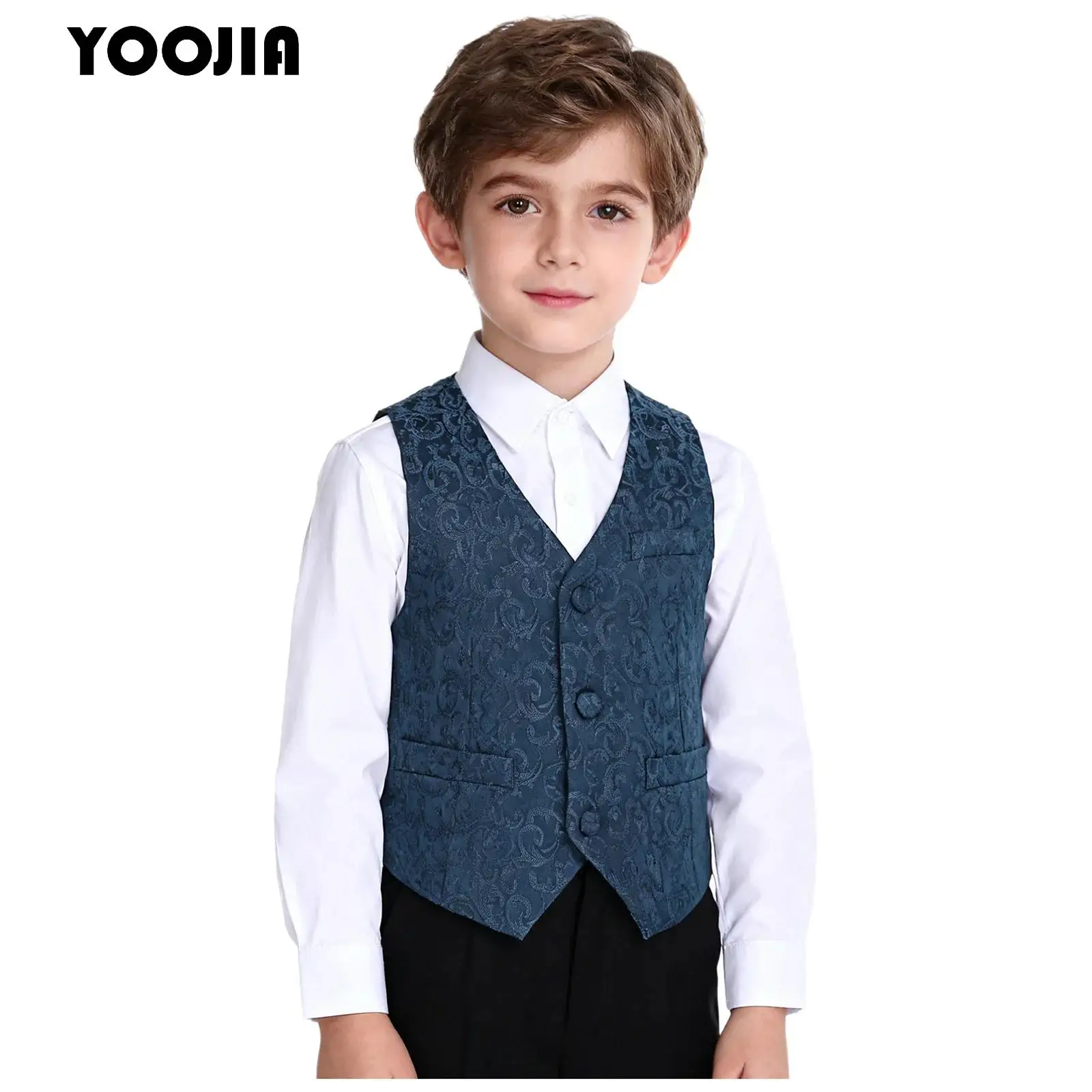 

Boys Luxury Jacquard Waistcoat Jacket Tops Pointed Slim Sleeveles Gentleman Formal Suit Vest Wedding Party Birthday Celebrations