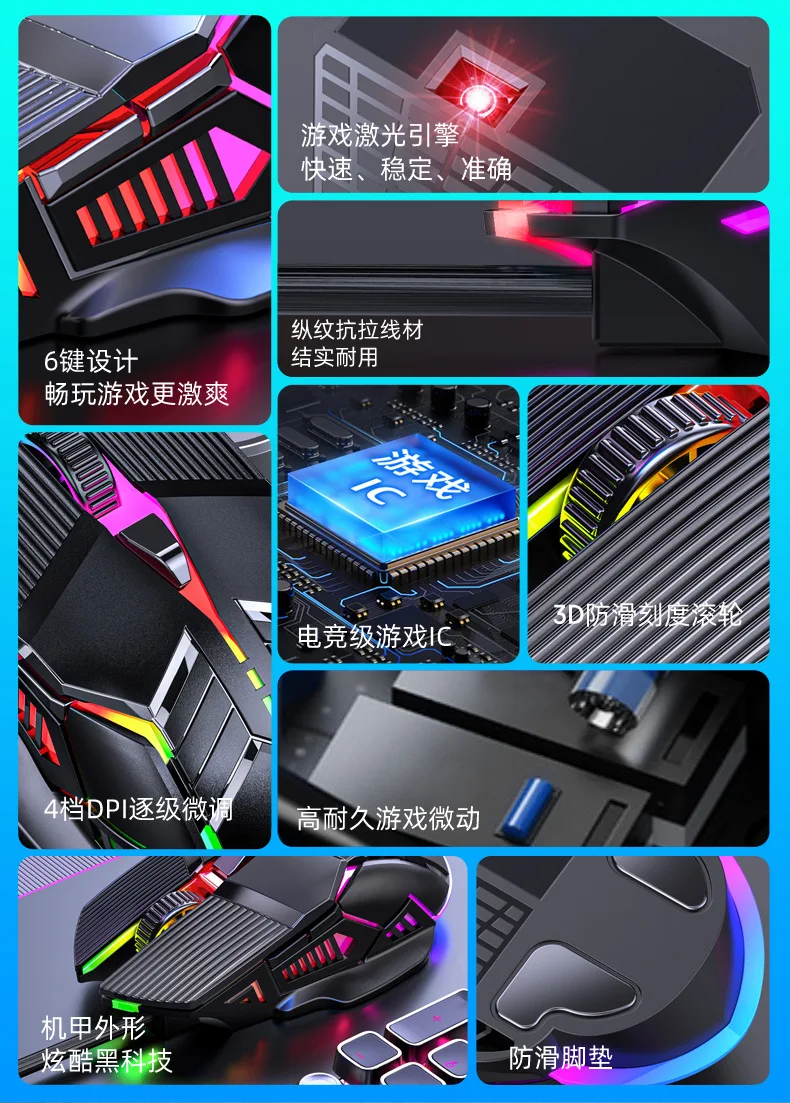 New Arrival USB Wired Gaming Mouse, 6 Programmable Keys, 7 Colors Light Effect, Ergonomic Mouse for Home Office & Gaming