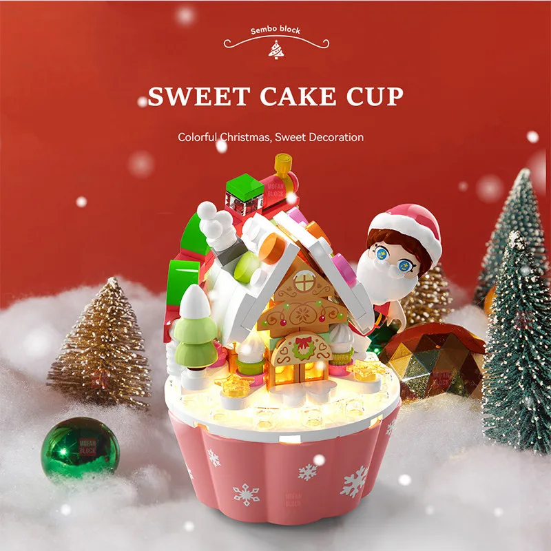 SEMBO Fantasy Christmas Tree Light Music Box Building Blocks MOC Sweet Cake Cup Model Bricks Toys Romantic Gifts for Girlfriend