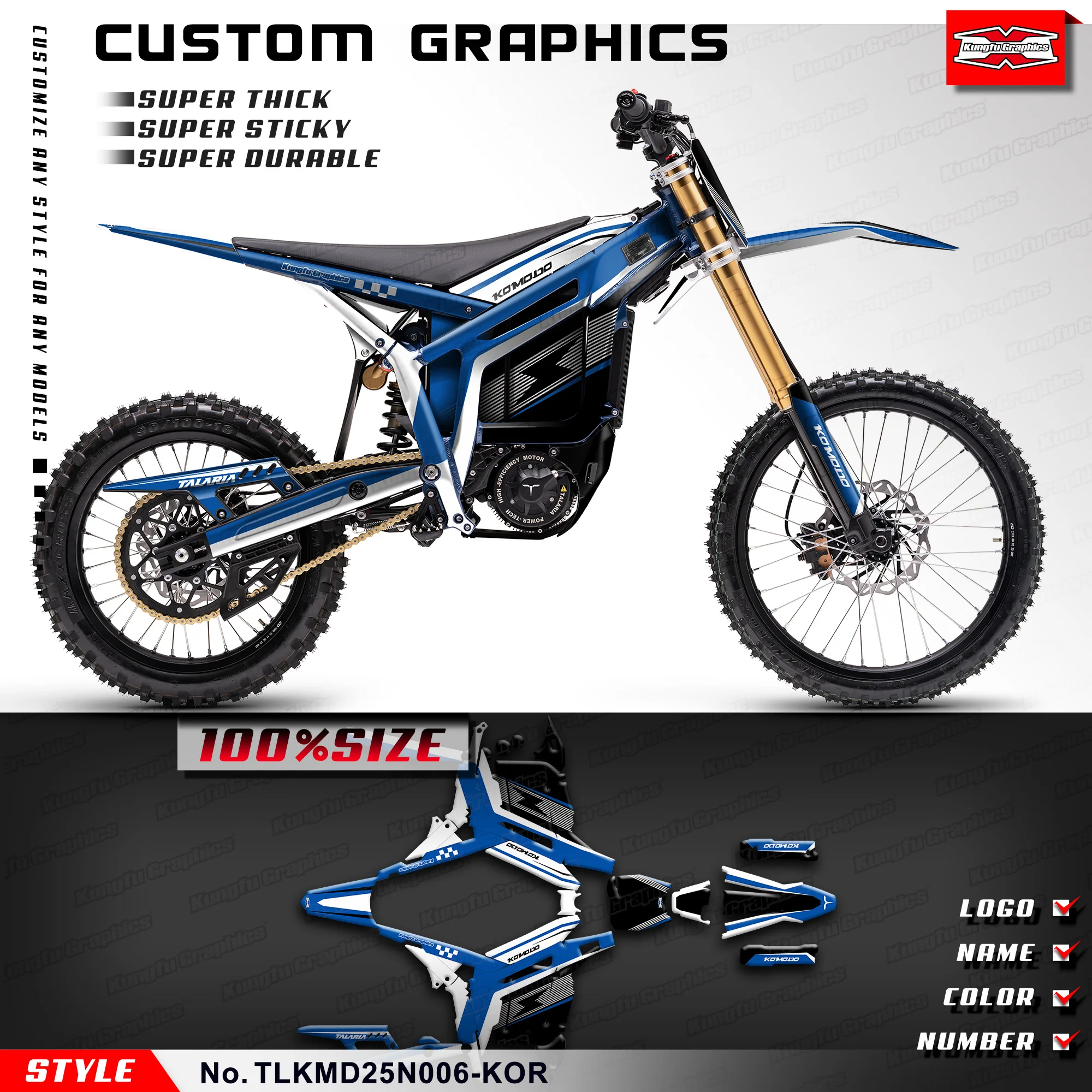 

KUNGFU GRAPHICS Custom Motorcycle Stickers Skin Graphics for TALARIA KOMODO Blue, Rebuild Kit, TLKMD25N006-KOR