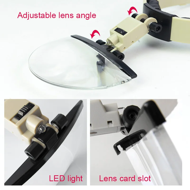 Imagem -05 - Led Iluminado Capacete Lupa Headband Magnifier Ferramenta de Leitura de Reparação de Jóias Assista Lupa 2x 3.8x 4.5x 5.5x