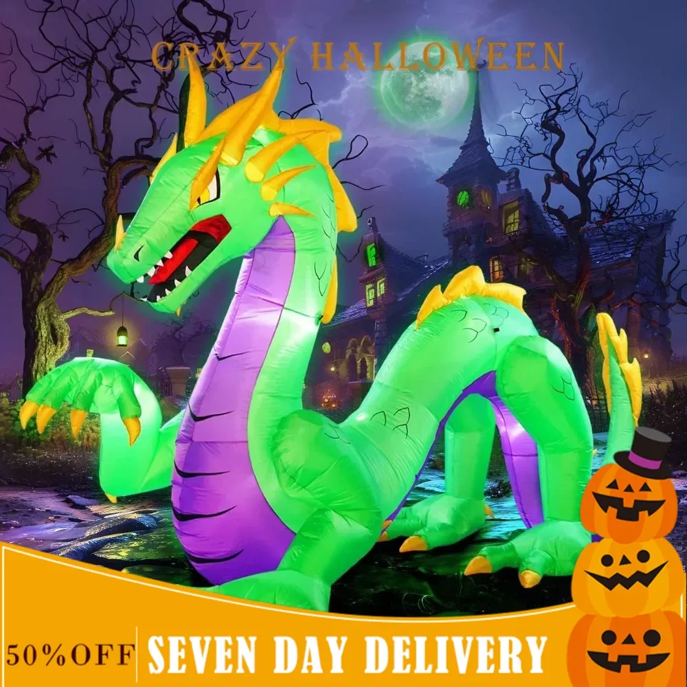 

Halloween Inflatable Dragon, a 14-Foot Long Giant Green Inflatable Dragon with LED Lights, Inflatable Outdoor Horror Decoration