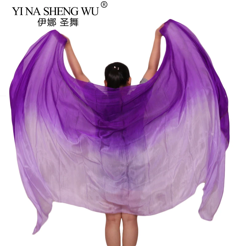 100% Real Silk Belly Dance Veil 250/270*114cm 5mm Purple+Light purple Hand Dye Dance Accessories Silk Veil Can Be Customized