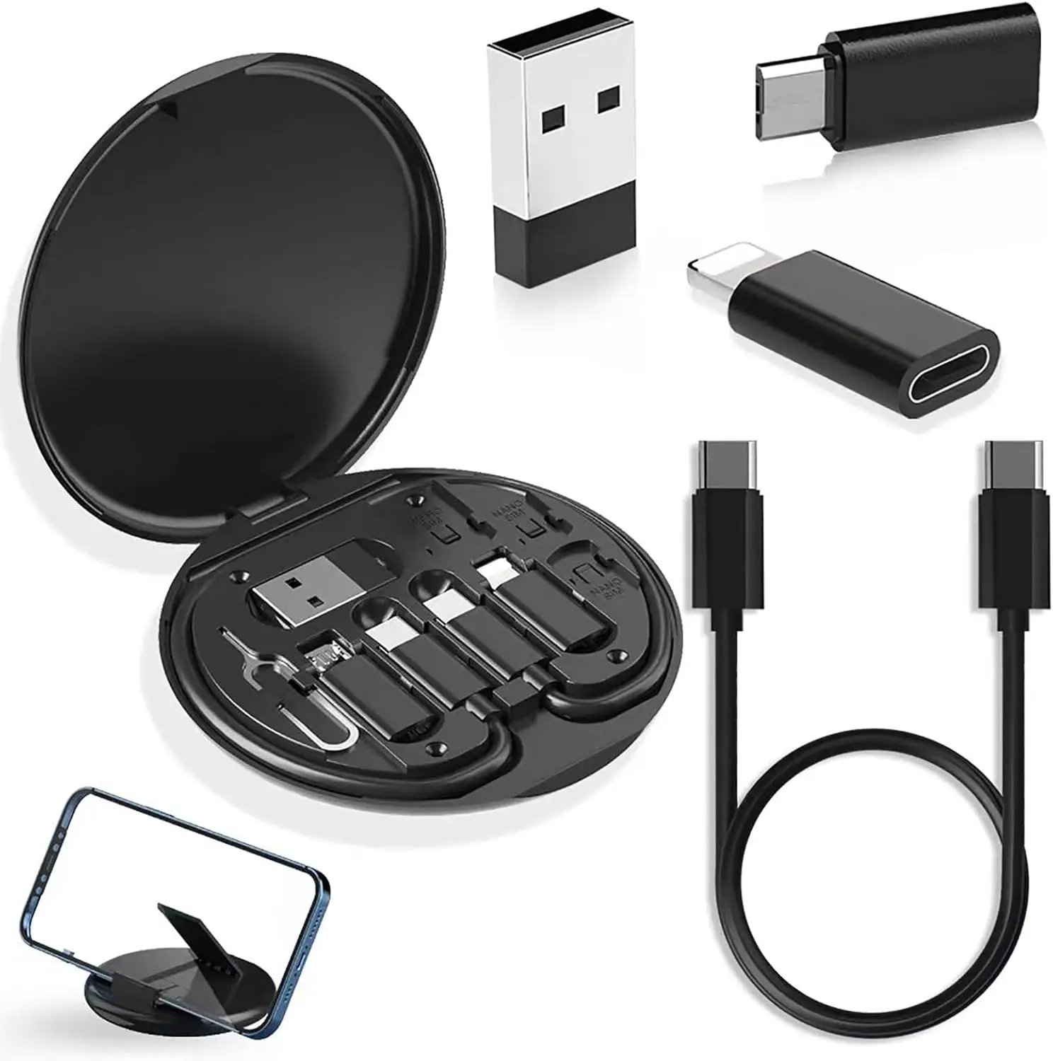 10PCS Portable Multi-functional Data Cable Storage Box, 60W Fast Charging, Apple And Android USB 5-in-1