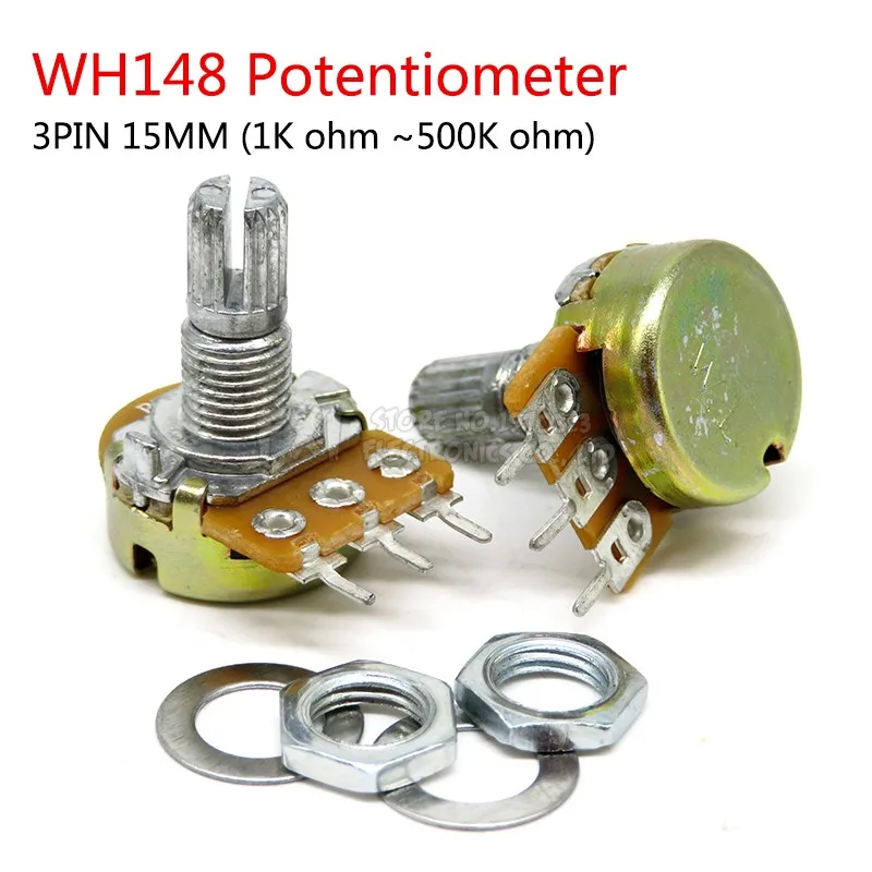 

5pcs WH148 B1K B2K B5K B10K B20K B50K B100K B500K 3Pin 15mm Shaft Amplifier Dual Stereo Potentiometer 1K 2K 5K 10K 50K 100K 500K