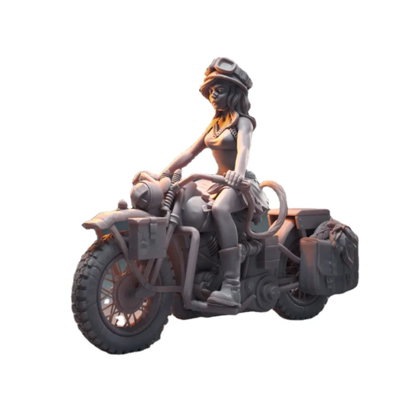 1/24 Scale Resin Figure Full Body Model Riding Motorcycle Girl Miniature Figurine DIY Toys Unassembled Uncolored