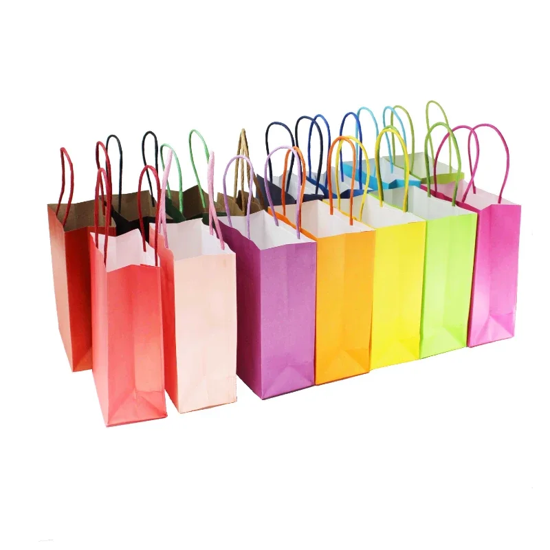 30/50/100pcs Kraft Paper Bag with Handles Solid Color Gift Packing Bag for Store Clothes Wedding Christmas Supplies Handbags Kit