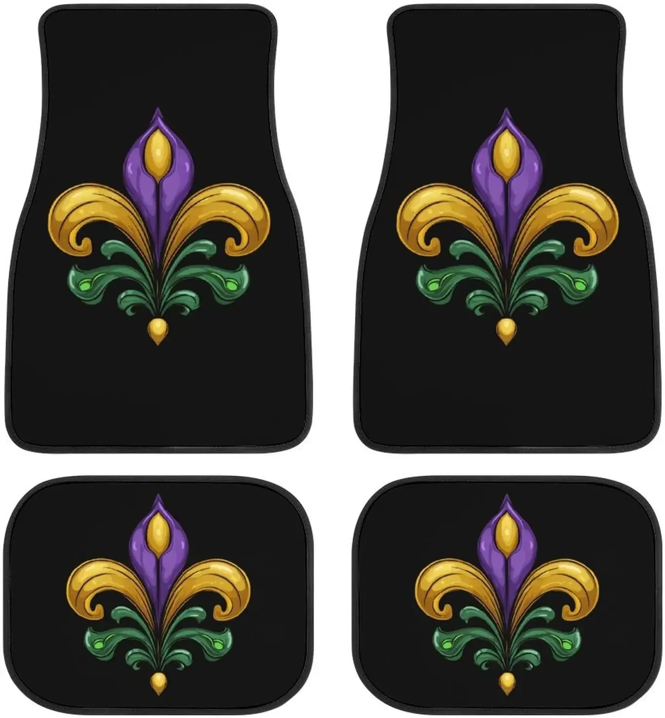

Mardi Grases 4 Pcs Car Floor Mats Front Rear Carpets Universal Fit Car Interior Decoration