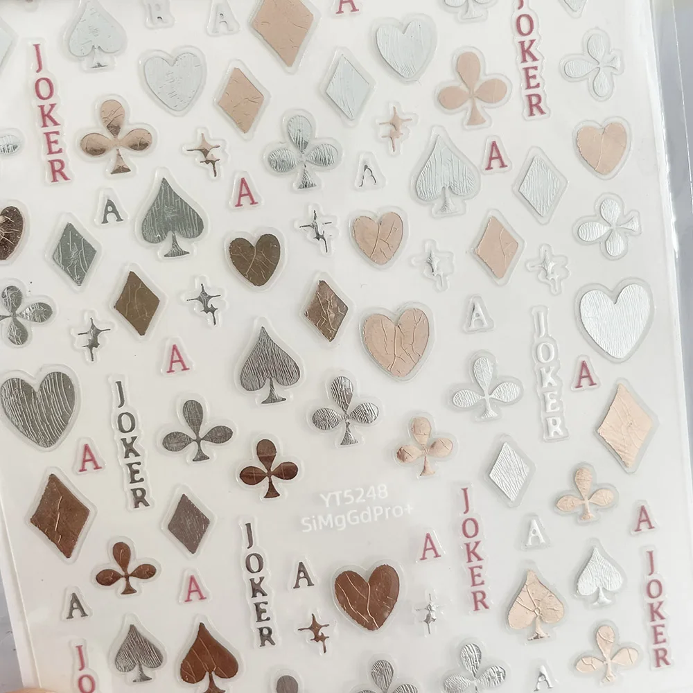 -بوكر الخوخ-ملصق فني بسيط للأظافر متعدد الاستخدامات على شكل بطاقة البوكر شارات لاصقة فضية غير منتظمة ملصق بوكر على شكل قلب 404