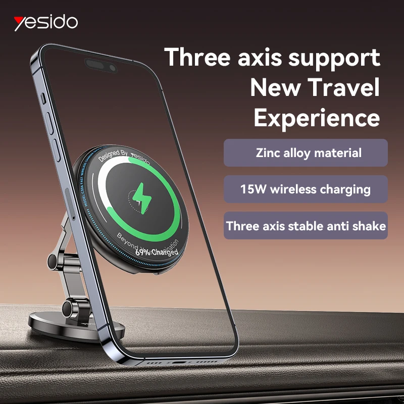 

15W Wireless Charger Magnetic Phone Holder Sticky Bracket 360 Degree Rotating Desktop Windshield Sucker GPS Stand Car Interior