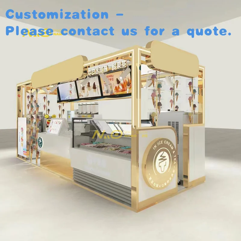 

custom.Morden Style Fast Food Kiosk Indoor Shopping Mall Coffee Kiosk Shop Sale Metal Frame Food Portable Restaurant Display Sta