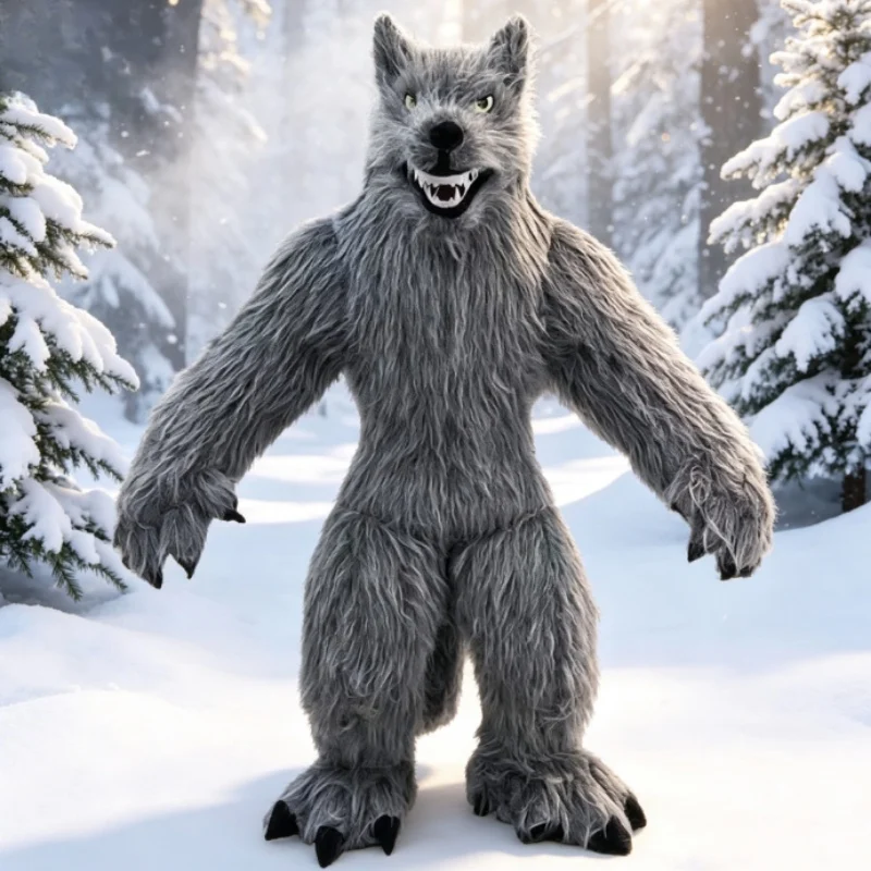 Giant Inflatable Grey Wolf Mascot Costume Adult Furry Suit Walking Doll Blow Up Fancy Dress for Halloween Animal Cosplay Outfits