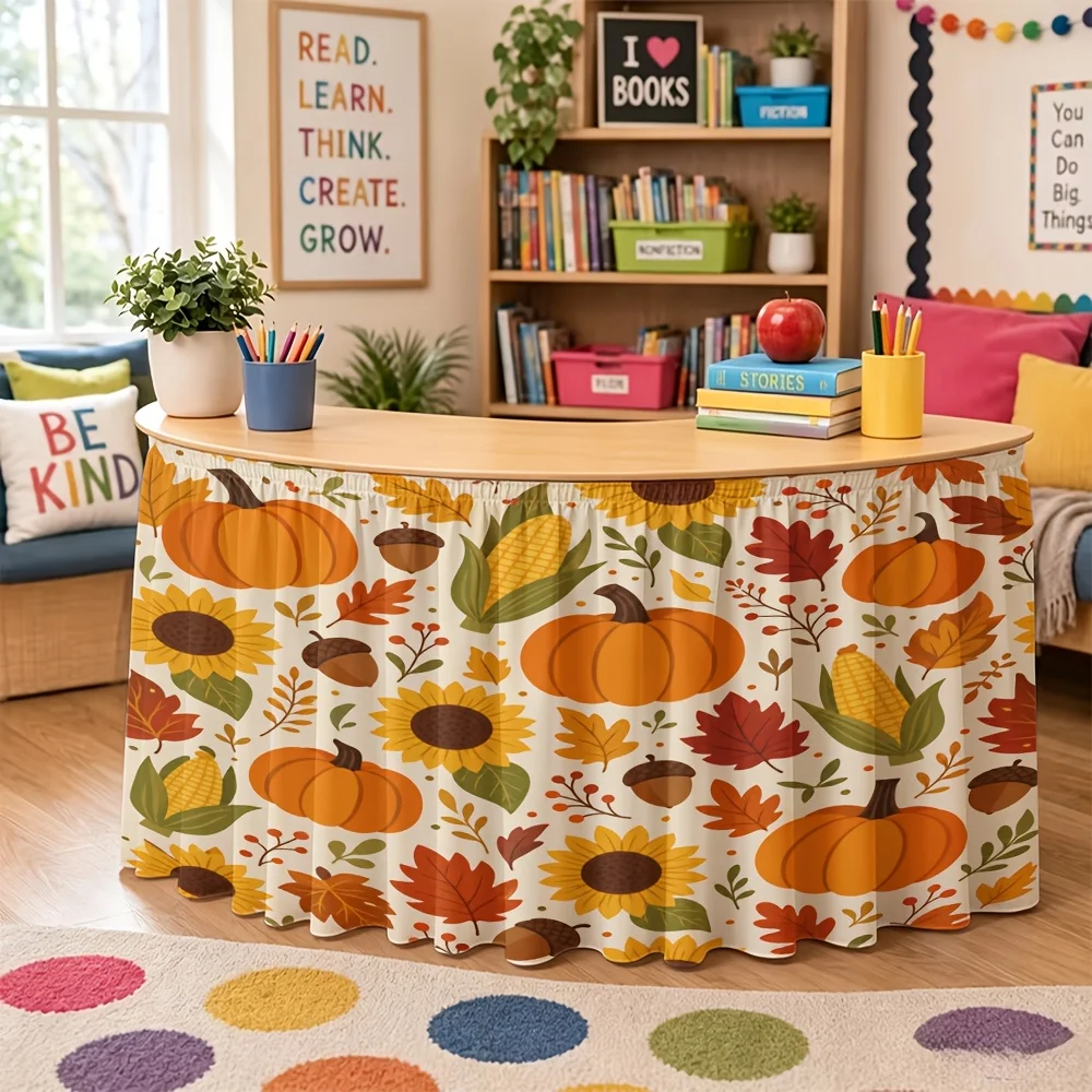 Halloween, Christmas, homecoming, party table dresses, 1-piece pumpkin, sunflower, corn and other printed elements