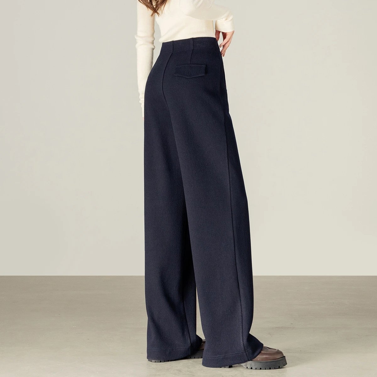 SENTUBILA Women's Pants Autumn High Elastic Waist Drawstring Pocket Loose Straight Trousers Casual Collection Female 153K87952