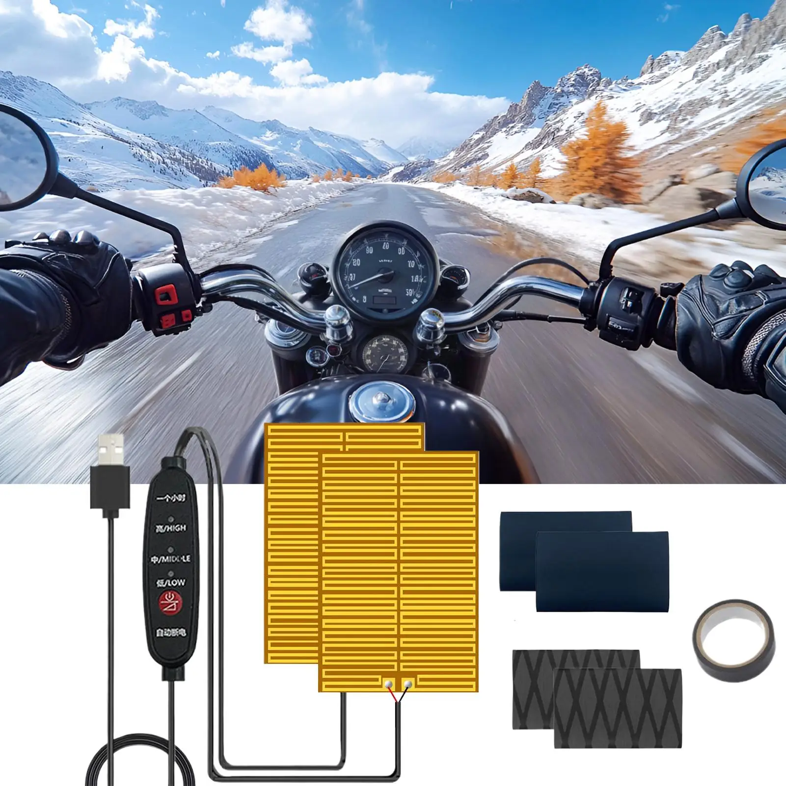 Heated Grips For Motorcycle Non-Slip 3-Temp Warmer With Tape Winter Lightweight Handlebar Cover For Winter Outdoor Riding Biking