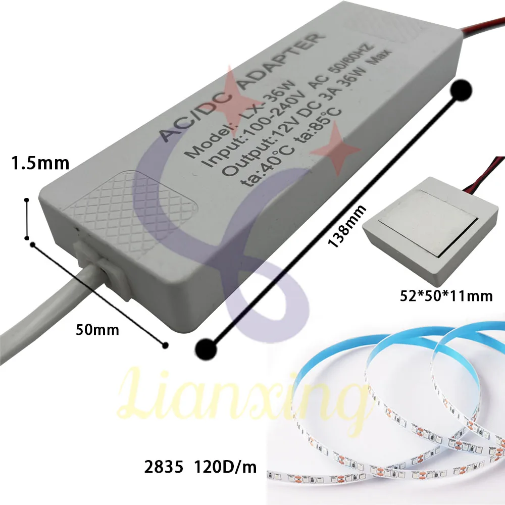 Touch Sensor Switch Strip light controller 12V3A mirror Light 36W Smart bathroom cabinet with mirror 5 metres 2835 120D White