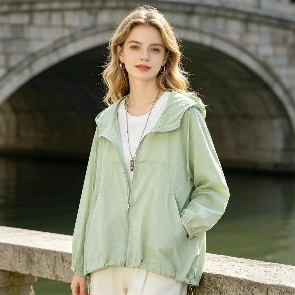 Women Sun Protection Jacket Full Zip Up UV Protection Lightweight Quick Dry Comfortable Summer Workout Hoodie Jacket