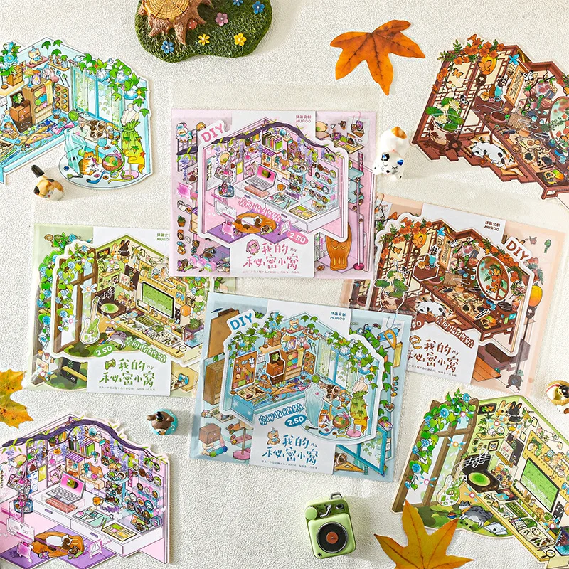 Fairy Tale House Landscape Sticker Miniature Scene Diy Game Scrapbook Sticker 3d Cabin Scene Sticker Festival Gift For