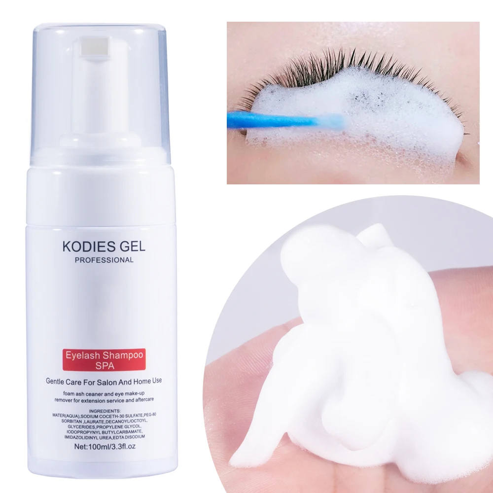 KODIES GEL Professional Lash Shampoo Mouse per Extension ciglia schiuma detergente Kit pennello 100ML innesto Eye Lash Remover Supply