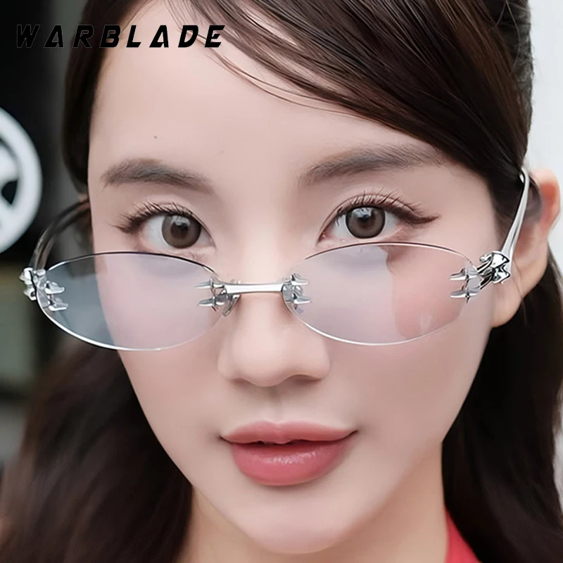 

Punk Y2K Oval Rimless Women Sunglasses Fashion Luxury Design Metal Star Decoration Men Sunglass Trend Party Travel Eyewear UV400