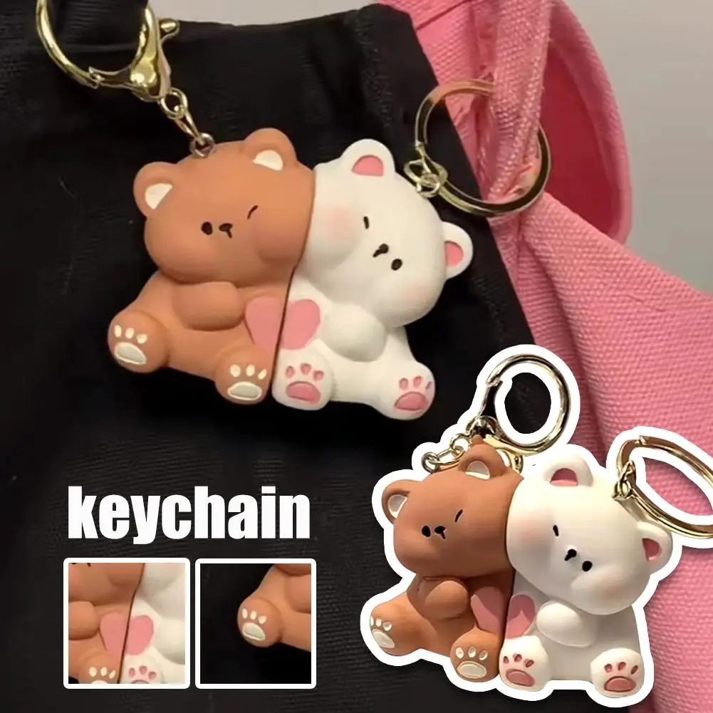 Couple Magnetic Suction Cute Bear Key Chain Cute cartoon Bear Key Chain Pendant For Valentines Friends Gift Fashion Best Selling