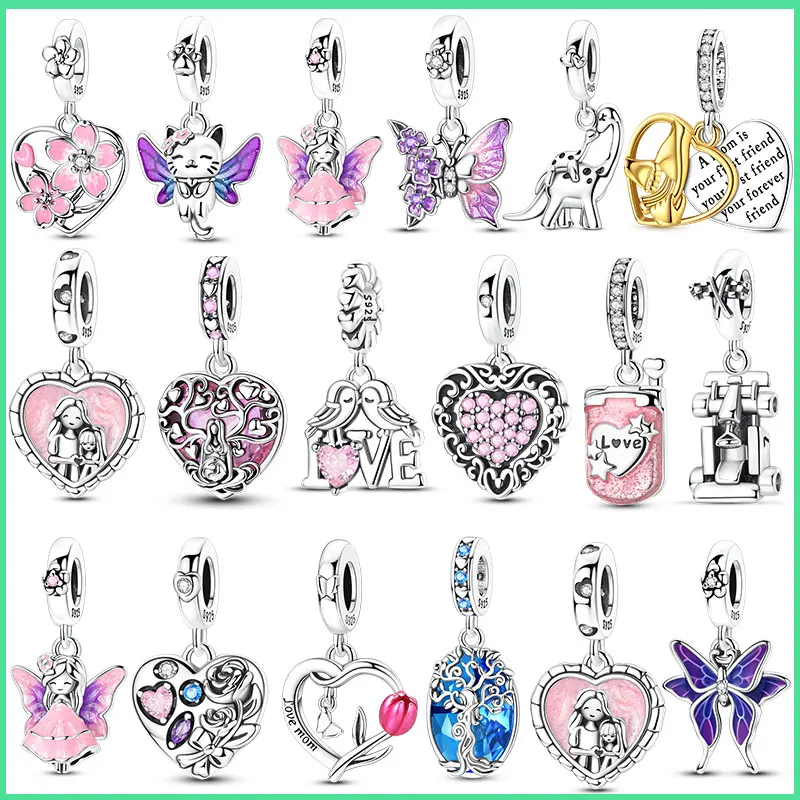 

Оригинальные серебряные шармы 925 пробы в форме сердца с цирконами для браслетов, украшения для женщин, подарок для мамы, сына, дочери, DIY украшения.