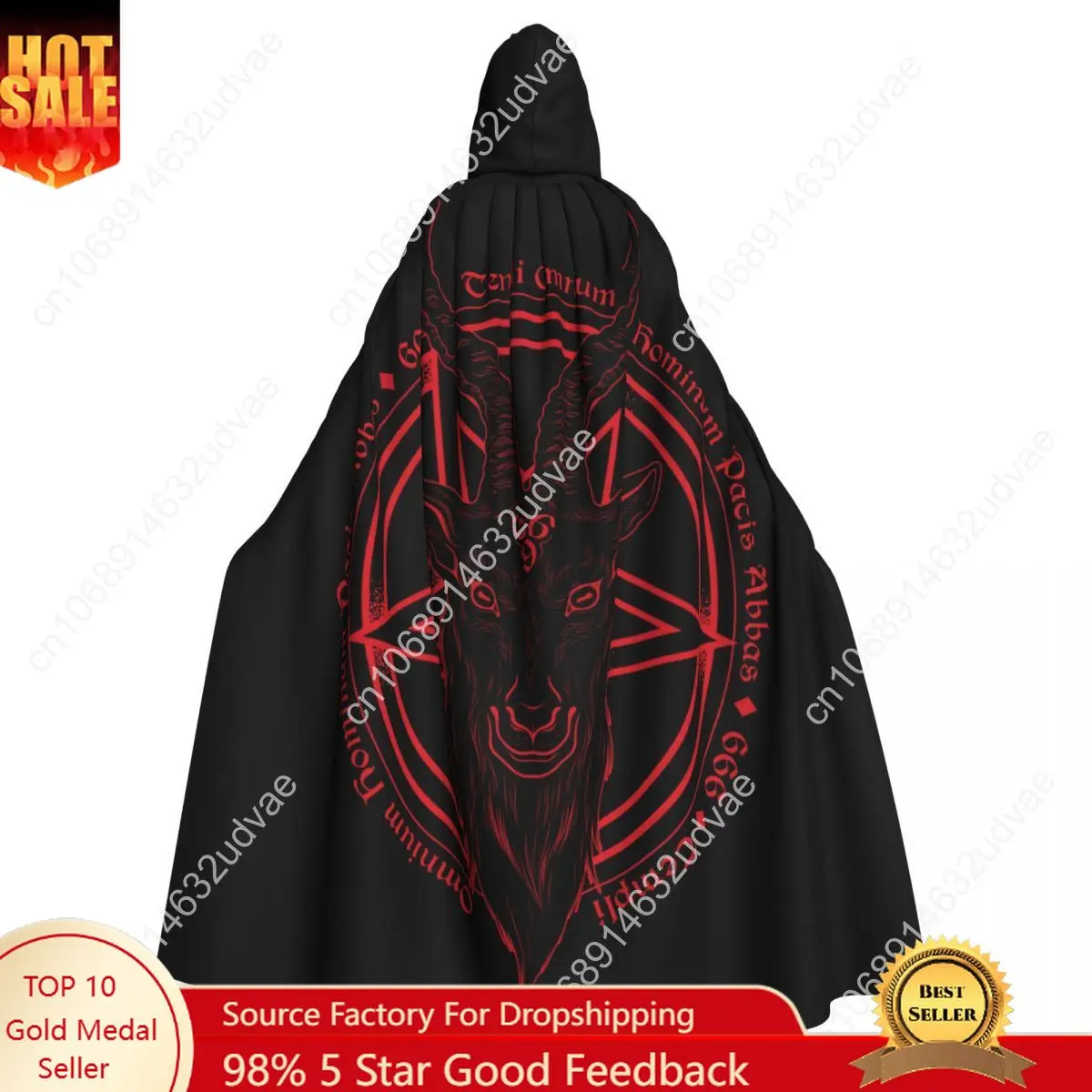 

Unisex Witch Party Reversible Hooded Adult Vampires Cape Cloak Baphomet Goat Head Print