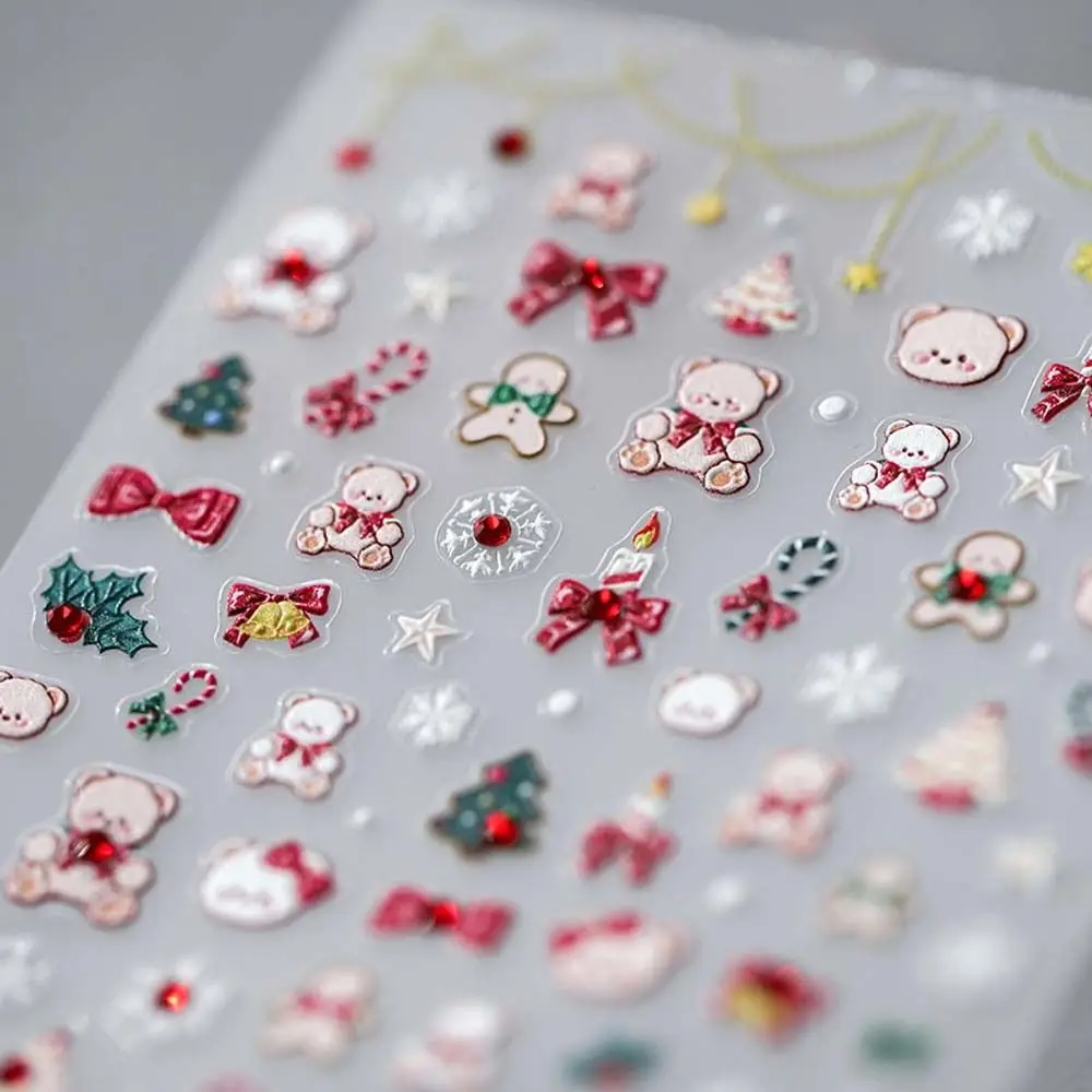 Nail Accessories Christmas Nail Stickers Embossed Stickers Manicure Ornaments Christmas Nail Decals Cartoon Bear Santa Claus