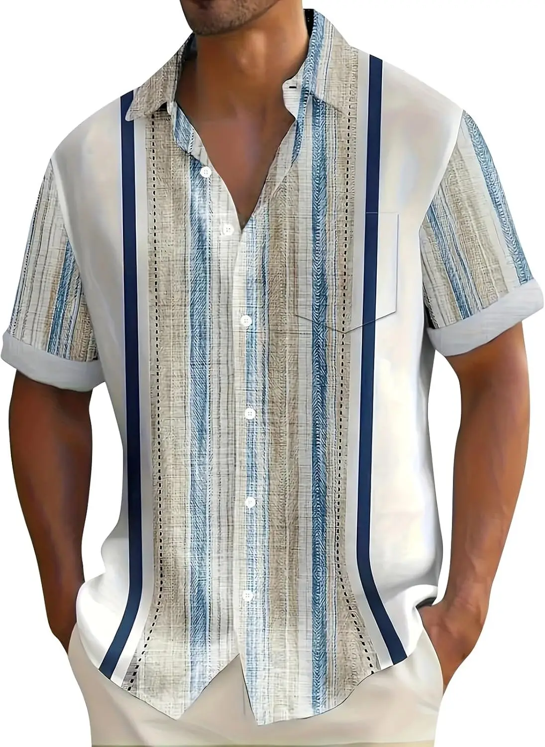 تي شيرت رياضي من OverDose Boutique للرجال كاجوال مرقع مطبوع بأكمام قصيرة وأزرار لأعلى للرجال